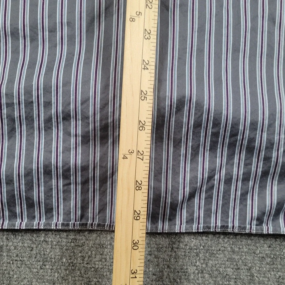Ermenegildo Zegna‎ Shirt Men Small Blue Gray Purle Stripped Cotton Made in Italy